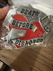 DEATH BEFORE DISHONOR BIKER BELT BUCKLE knife through heart tattoo flash art - Picture 1 of 2