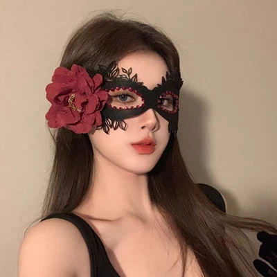Retro Lace Half Face Mask Women Sexy Flower Tied Mask Gothic Masquerade Prop - Image 1 of 4