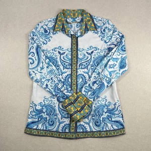 Camisa Robert Graham Mujer Mediana Azul Amarillo Sirena Náutica Abotonada *LEER - Imagen 1 de 22