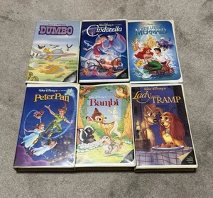 Disney VHS CLASSICS (6) LOT (Black Diamond) PETER PAN, BAMBI, DUMBO  & MORE! - Picture 1 of 12