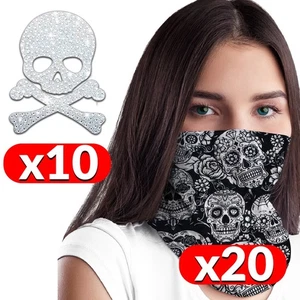 Máscaras de Halloween con calavera de azúcar (paquete de 20) + 10 pegatinas de calavera brillante - ¡90% de descuento! - Imagen 1 de 9