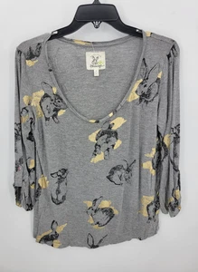 Top Anthropologie Porridge para mujer gris medio conejo estampado gráfico tejido artístico - Imagen 1 de 10