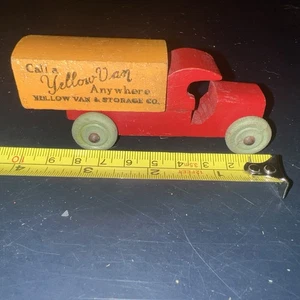 VINTAGE 1930s STROMBECKER WOODEN TOY Yellow Van And Storage Co TRUCK RARE Nice! - Picture 1 of 6