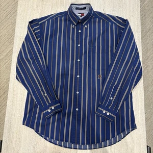 Vintage Tommy Hilfiger Blau Gelb Gestreiftes Button Down Hemd Herren M Saipan Crest - Bild 1 von 15