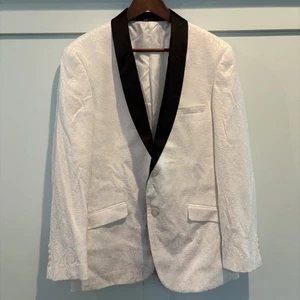 Cream Brocade Dinner Jacket Men 42R Madison Slim Black Satin Shawl Collar Cruise - Picture 1 of 17