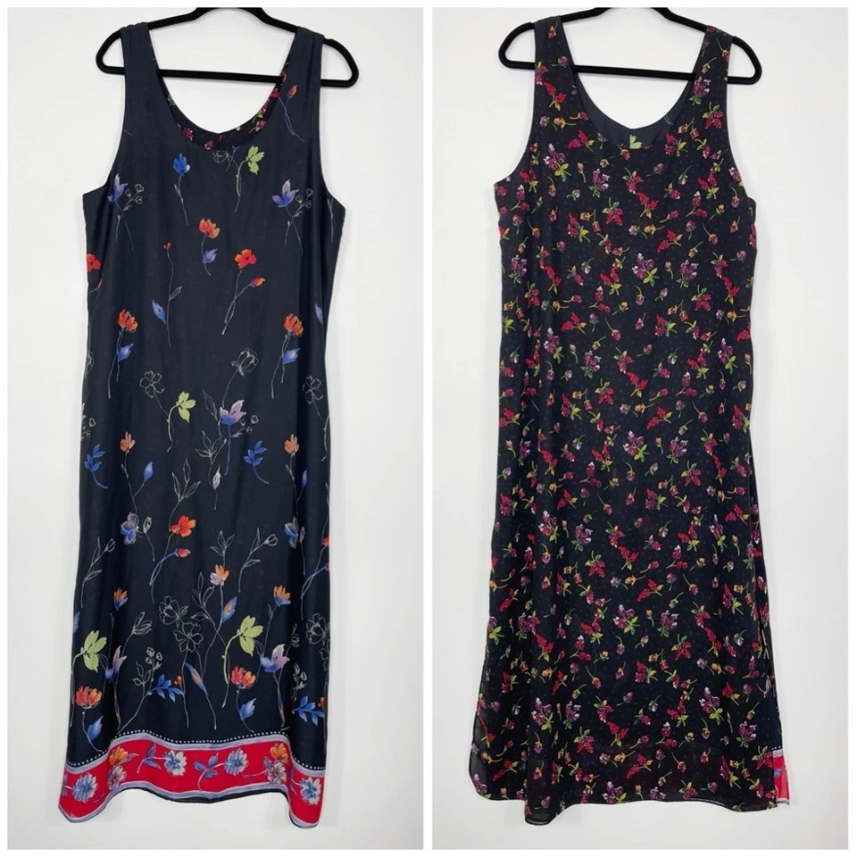 Vestido maxi floral reversível vintage impressões tamanho grande preto escuro Cottagecore - Imagem 1 de 4