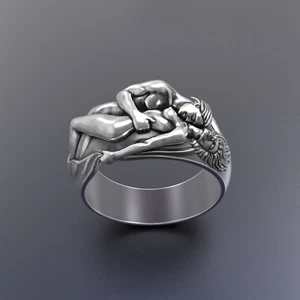 Lovers Ring 925 Sterling Silver Romantic Jewelry for Couples Artistic Band - Picture 1 of 5