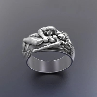 Lovers Ring 925 Sterling Silver Romantic Jewelry for Couples Artistic Band - Image 1 of 4