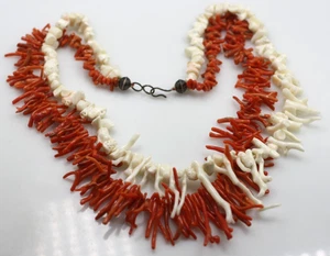 Vintage natural Branch Coral salmon Orange & white Necklace 18" double strand - Picture 1 of 11