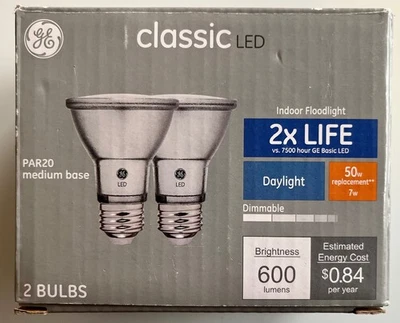 GE LED PAR20 50W Equal 7W Indoor Floodlight Bulbs 600 LM Daylight 2 pack  NIB - Image 1 of 4