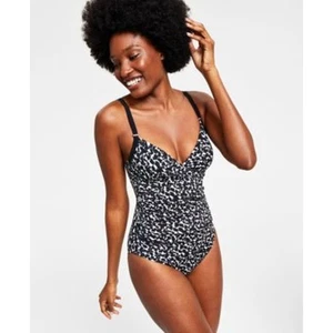 Calvin Klein Twist-Front Tummy-Control One-Piece Swimsuit Distorted Animal Print - Picture 1 of 6