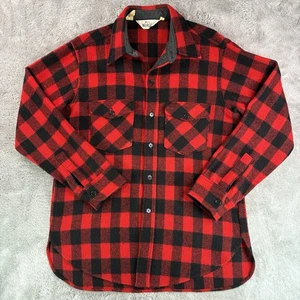 Vintage Woolrich Buffalo Plaid Shirt Jacket Red Black Wool Blend USA Made L - Picture 1 of 6