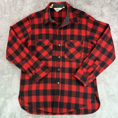 Vintage Woolrich Buffalo Plaid Shirt Jacket Red Black Wool Blend USA Made L - Image 1 of 4