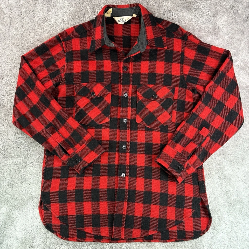 Vintage Woolrich Buffalo Plaid Shirt Jacket Red Black Wool Blend USA Made L - Image 1 of 4