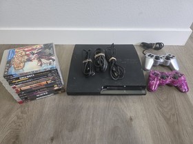 Sony PlayStation 3 PS3 Slim Firmware 4.89 Console Bundle 2 Controllers 10 Games 