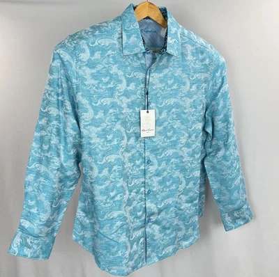 Robert Graham Paisley Floral Button-Up Shirt Men Medium Turquoise Linen FlipCuff - Image 1 of 4