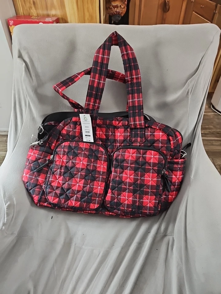  Bolso de lona a cuadros rojo con correa para el hombro. Nuevo con etiquetas Foto 1 de 4