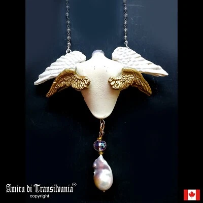 Jewelry Necklace Pendant Greek Mythology Winged Guardian Angel Minimalist Luxury - Image 1 of 4