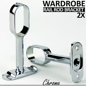 2 Wardrobe Rail Hanger Rod Socket Fitting Standard Support Tube Centre Bracket - Picture 1 of 8