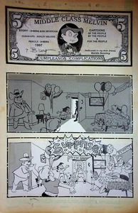 Página de cómic interior dibujado a mano Sue Bielenberg 1997 clase media Melvin 17"x11" - Imagen 1 de 3