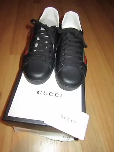 ZAPATILLAS GUCCI CL/HOMBRE/CUERO/NEGRO/ROJO + VERDE/CON CORDONES/LOGOTIPO/TALLA 9,5! - Imagen 1 de 11