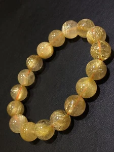 12.8mm Natural Gold Quartz Golden Hair Rutilated Titanium Crystal Bracelet - Picture 1 of 9