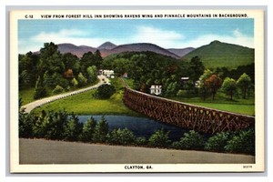 Clayton GA Georgia View from Forest Hill Inn Ravens Wing Mtn C-12 Linen Postcard