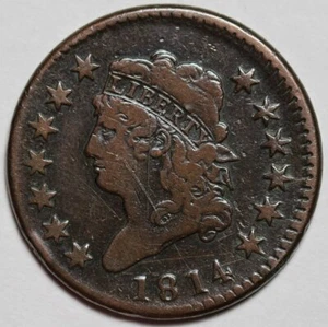 1814 Classic Head Large Cent - Crosslet 4 - Scratches - US 1c Copper Coin - Picture 1 of 8
