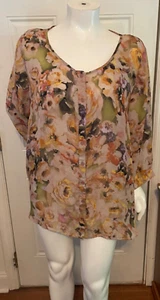 Size 26/28W Cato autumn multi color floral button up short sleeve Long Top - Picture 1 of 5