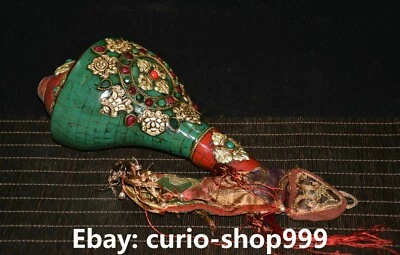 Antiguo Tíbet Turquesa Rojo Coral Plata 8 Símbolo Auspicioso Faqi Concha Caracola Estatua Foto 1 de 4