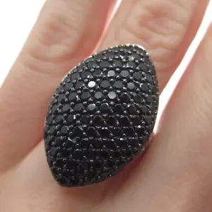 925 Sterling Silver Real Black Spinel Gem Cluster Marquise Dome Ring Size 7 - Picture 1 of 9