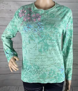 Prairie Mountain Shirt Small Mint Green Pink Floral Rhinestone Breckenridge CO - Picture 1 of 12