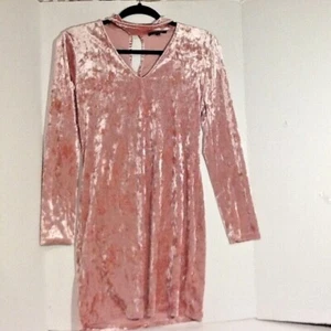 Size L, Charlotte Russe Ambiance Pink Dress, Choker Neck, 3/4 Sleeve Velour - Picture 1 of 12