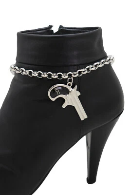 Mujeres Plata Metal Cadena Bota Pulsera Zapato Negro Pistola Dije Capucha Hip Hop Joyería Foto 1 de 4