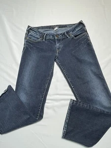 Pantalones de mezclilla plateados Santorini talla 30X26 Capri lavado oscuro medida 34" - Imagen 1 de 8