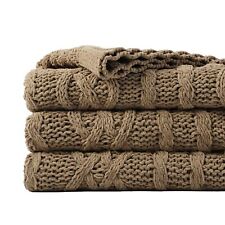 Camel Tan Throw Blanket for Couch,51"x67", Cable Chenille Knitted Throw Blank...