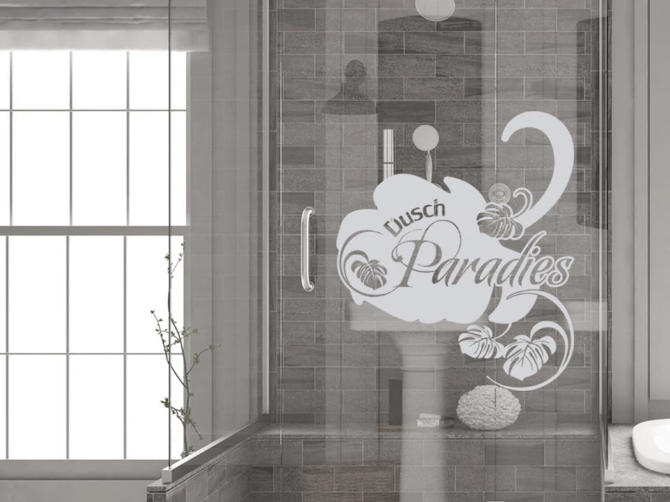 Glasdekor Fensterfolie Duschkabine für Badezimmer Blätter Spruch Dusche - Bild 1 von 1