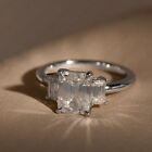 4.2Ctw Emerald Cut DEF Moissanite Three Stone Wedding Ring 14K White Gold Plated