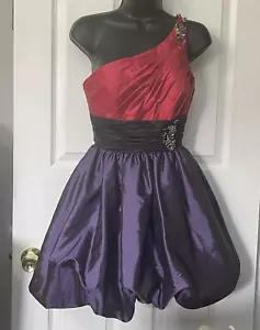 Vintage 80s MoriLee Dress Junior 5 Black Red Purple Bubble Hem Prom Cocktail - Picture 1 of 20