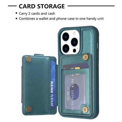 Ring Holder Card Slot Leather Back Cover Case For iPhone 15Pro Max 14 13 12 XR 6 - Image 1 of 4