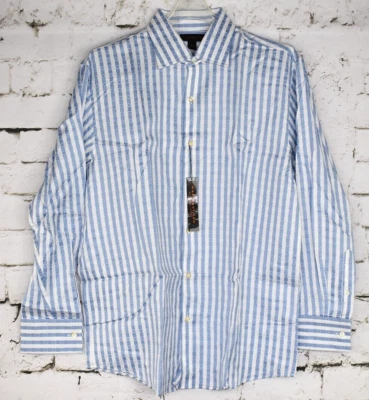 Metropolitan Men's Blue Stripe Long Sleeve Button Down Dress Shirt Large L NEW - Image 1 of 4