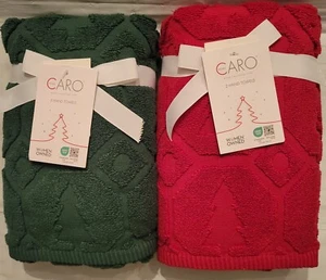 Caro 2pk Hand Towels Christmas Trees 2 Sets Red & Green Holiday - Picture 1 of 6