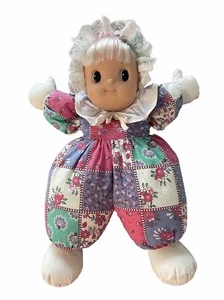 Vintage Uneeda Baby Doll 90s Floral Fabric Plush Rubber Face Blonde Freckles Toy - Picture 1 of 5