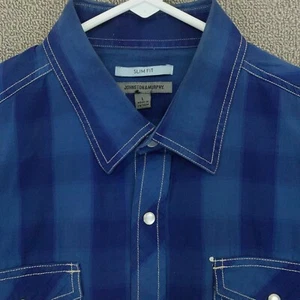 Camisa a presión Johnston & Murphy Pearl para hombre grande delgada azul a rayas manga larga* - Imagen 1 de 14