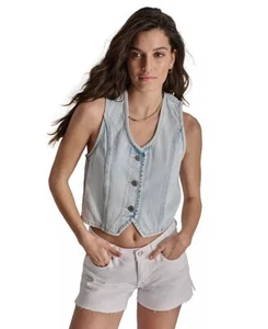NWT DKNY Jeans Denim Vest Trucker Women’s Jacket Biker Top Light Blue SIZE L - Picture 1 of 18