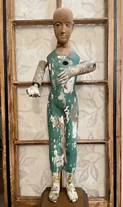 ANTIQUE 19TH C LATIN AMERICAN CARVED WOOD STANDING SANTOS MADONNA GLASS EYES 24" - Picture 1 of 12