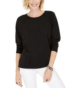 Style & Co Women's Round Neck Speckled Sweatshirt Deep Black Size S - Picture 1 of 1