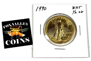1990-P $25 1/2 oz American Gold Eagle BU Coin (MCMXC) - 31,000 Mintage! Key Date - Picture 1 of 5