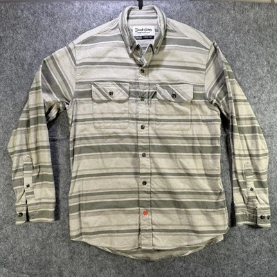 Duck Camp Shirt Mens Medium Gray Green Stripe Button Front Flannel Outdoor - Image 1 of 4