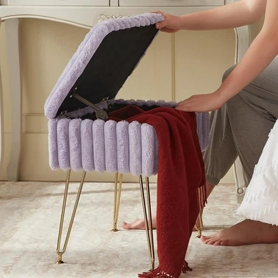 人造毛皮脚凳带储物可调化妆梳妆椅脚踏板新 — 第 1/4 张图片